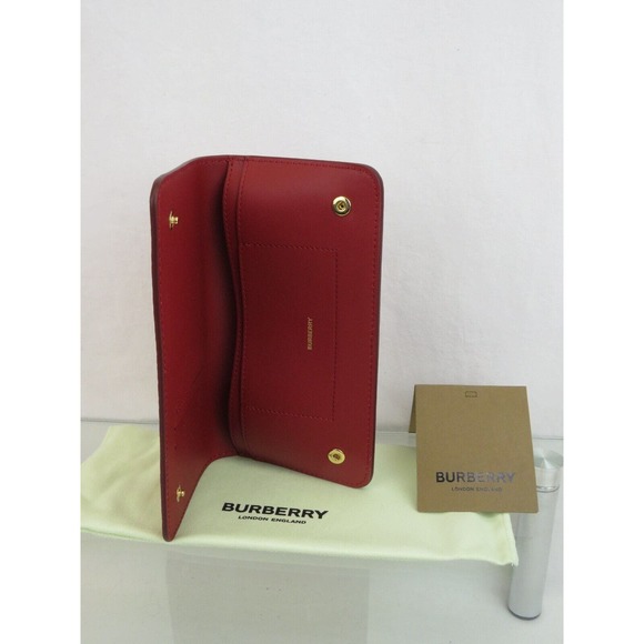 $530 BURBERRY ROWE RED LEATHER LOGO FOLDING BILL SNAP CLUTCH CONTINENTAL WALLET - Picture 9 of 14